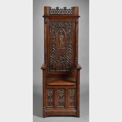 French Gothic Revival Carved Walnut Choir Stall Chair