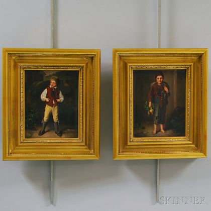 American School, 19th Century Style Pair of Paintings of Boys: Barefoot Boy with Vegetables