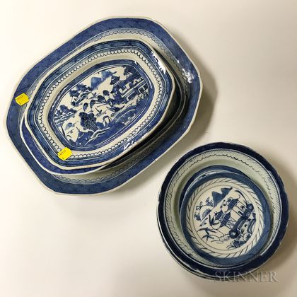 Nine Canton Porcelain Dishes, Trays, and Bowls
