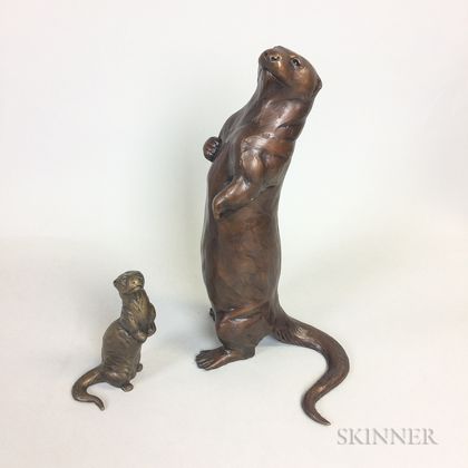 Two Forest Hart (American, Late 20th Century) Bronze Otters