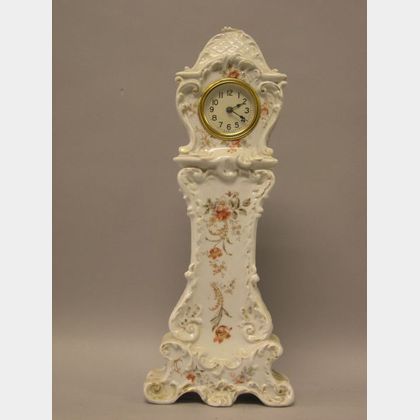 Miniature Floral Decorated China Tall Case Clock. 