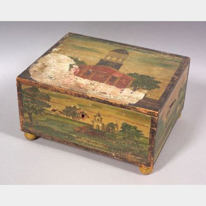 Polychrome Painted Box Depicting a Meeting House in Charlestown, Massachusetts