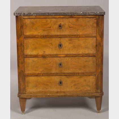 Continental Neoclassical Walnut Four Drawer Marble-top Chest
