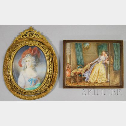 Two Framed French Painted Miniatures on Ivory