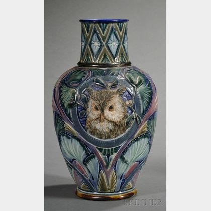Doulton Lambeth Stoneware Owl Vase