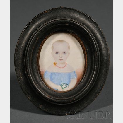 Portrait Miniature of a Child Wearing a Blue Dress