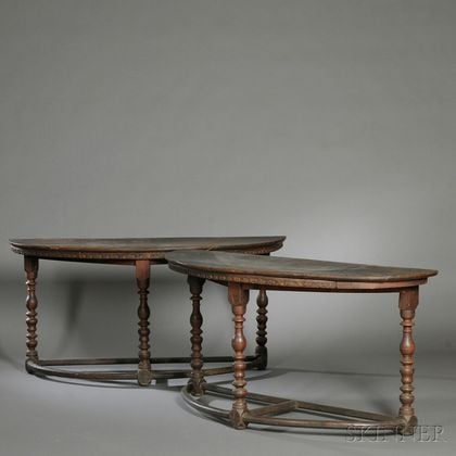 Pair of Italian Renaissance Demilune Walnut Console Tables
