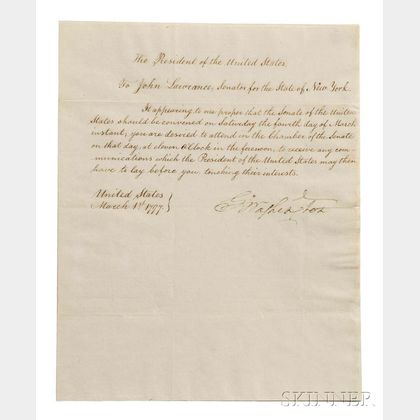 Washington, George (1732-1799) Circular Letter Signed as President, Philadelphia, 1 March 1797.