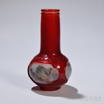 Red and Interior-painted Peking Glass Vase
