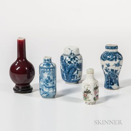 Four Miniature Vessels and a Snuff Bottle