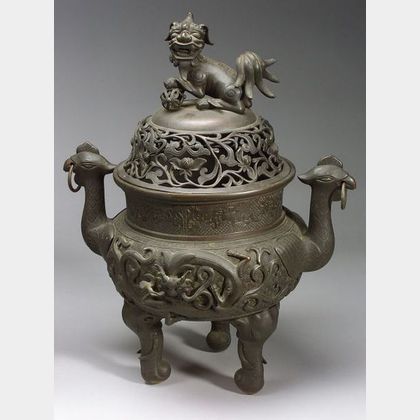 Large Chinese Bronze Incense Burner. 