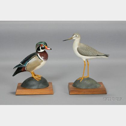 Carved and Painted Wood Duck and Greater Yellowlegs