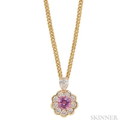 18kt Gold, Pink Sapphire, and Diamond Pendant