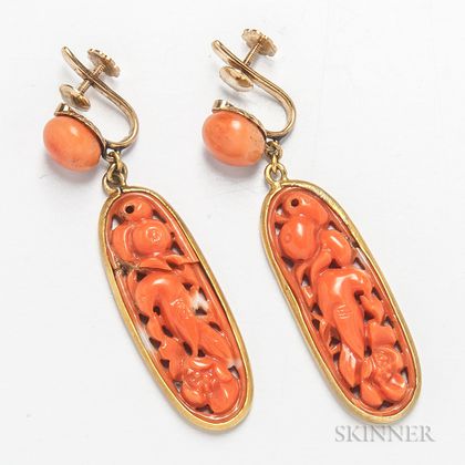 Carved Coral Earpendants