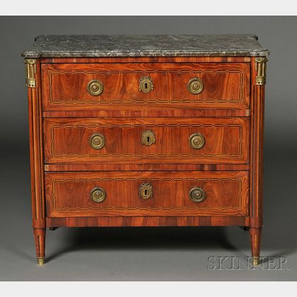 Louis VXI-style Marble-top Three-drawer Commode