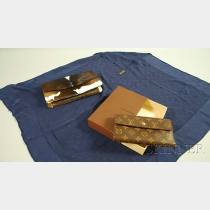 Louis Vuitton Wallet and Silk Scarf and a Mexican Pony Hair Clutch
