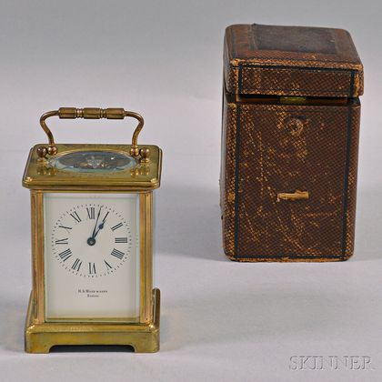 Cased N.G. Wood & Sons Brass and Glass Presentation Carriage Clock
