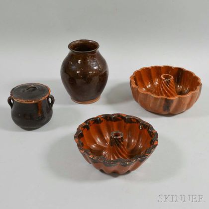 Four Redware Pottery Items