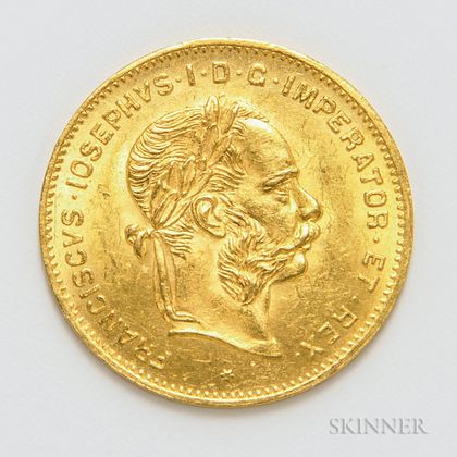 1892 Austrian 4 Florin 10 Francs Gold Coin, KM2260