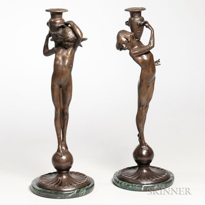 Edward Francis McCartan (American, 1879-1947) Pair of Bronze Figural Candlesticks