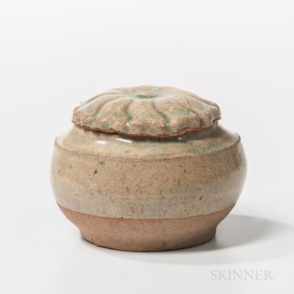 Small Celadon-glazed Earthenware Box and Cover