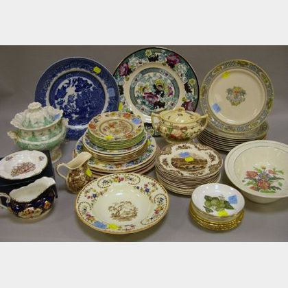 Fifty-two Pieces of Assorted Decorated Staffordshire and Porcelain Tableware