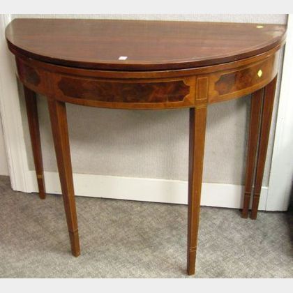 Federal-style Inlaid Mahogany Demilune Card Table. 