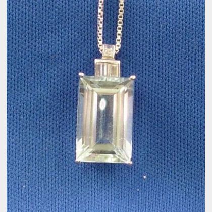 14kt White Gold, Diamond, and Aquamarine Pendant Necklace. 