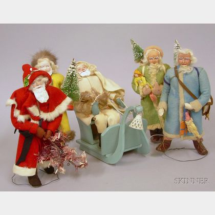 Five Helen Biggart Handcrafted Santa Claus Figures