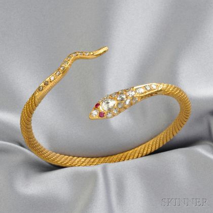 High karat Gold and Diamond Snake Bracelet