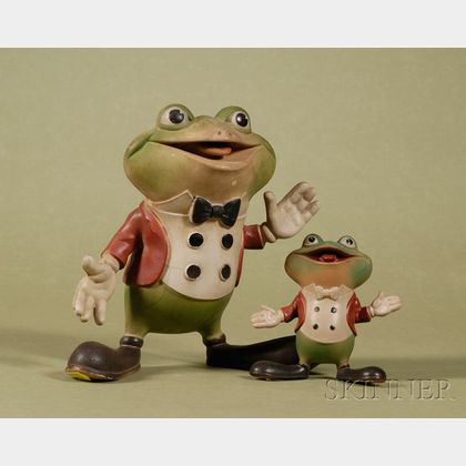 Two Whimsical American Rubber Squeak Toy Frogs