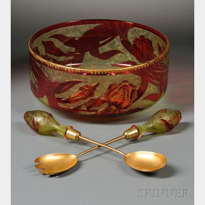 Art Nouveau Art Glass Bowl with Servers