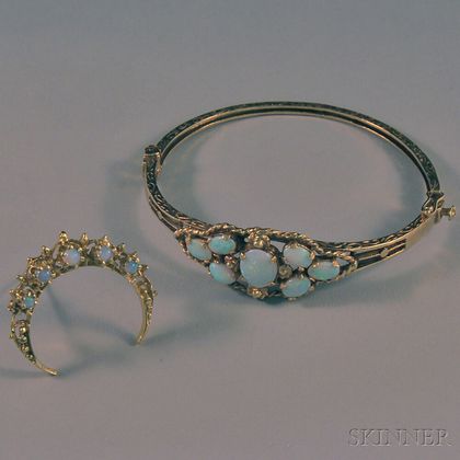 Two 14kt Gold and Opal Jewelry Items