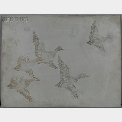Frank Weston Benson (American, 1862-1951) Two Etching Plates: Zinc Plate for Flying Widgeon