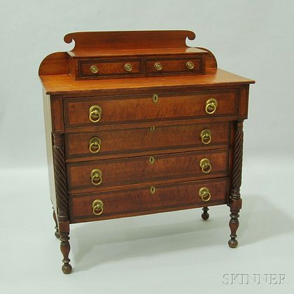 Classical Carved Birch, Bird's-eye Maple, and Mahogany Chest of Drawers