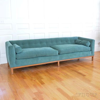 Dunbar Green Chenille Upholstered Low-back Settee
