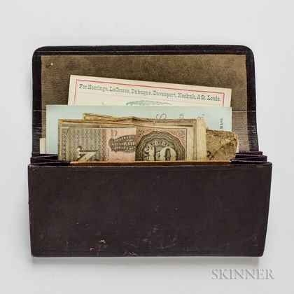Leather Accordion Wallet with 19th Century Business Cards and Currency