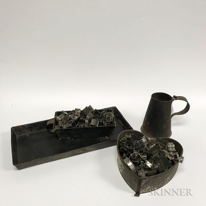Six Tin Hearth Cooking Items and a Group of Cookie Cutters. Estimate $200-400