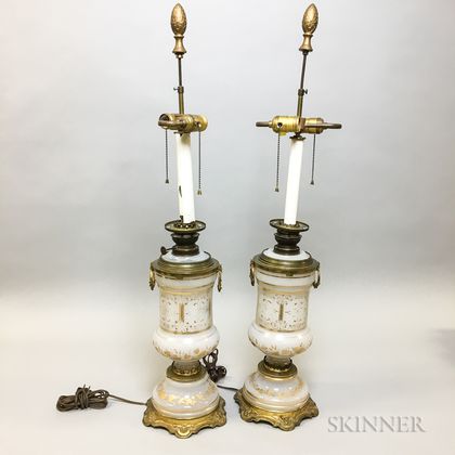 Pair of Gilt Opaque Glass Table Lamps