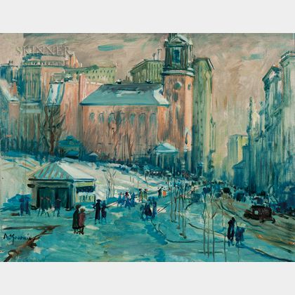 Arthur Clifton Goodwin (American, 1866-1929) Park Street in Snow