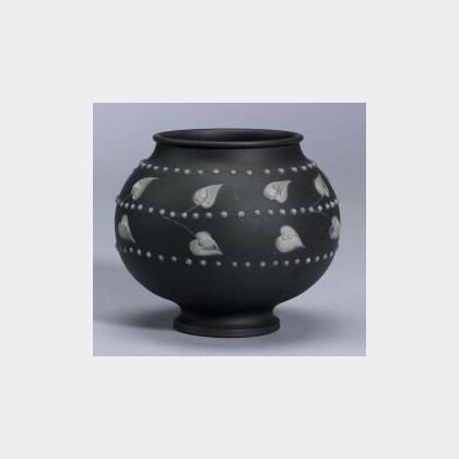 Wedgwood White Slip Decorated Solid Black Jasper Vase