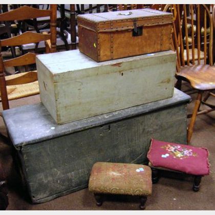 Three Assorted Storage Boxes and Two Footstools