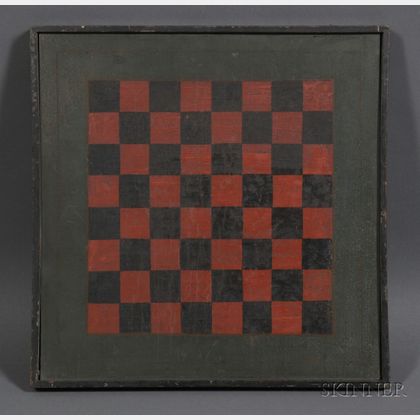 Polychrome-painted Wooden Checkerboard