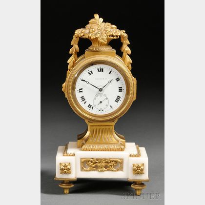 Miniature Tiffany & Co. Eight-Day Bronze and Marble Boudoir Timepiece