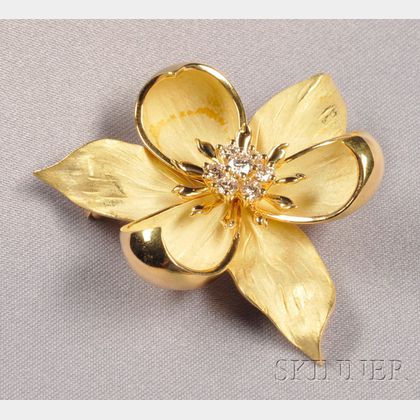 18kt Gold and Diamond Flower Brooch, Tiffany & Co.