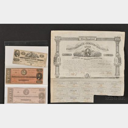 (American Judaica) Group of Confederate Currency and Bonds