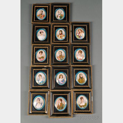 Set of Fourteen Sevres-style Porcelain Portrait Medallions
