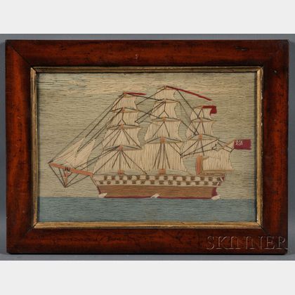 Framed Woolwork Picture of a Ship