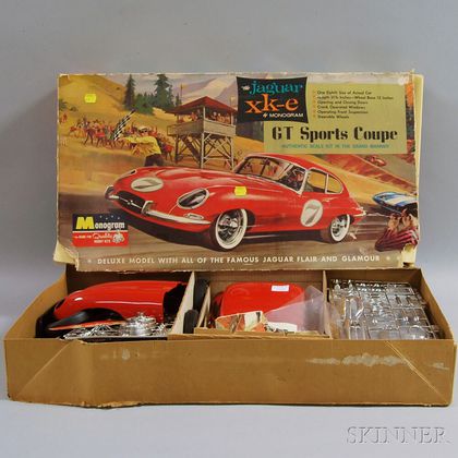 Monogram Red Jaguar xk-e GT Sports Coupe Model and Box. Estimate $100-200