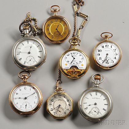 Three Waltham and Four Other Open Face Watches